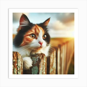 Calico Cat On Fence Art Print