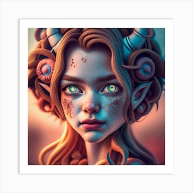 3d Girl With Horns Art Print