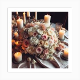 Wedding Bouquet With Candles Art Print