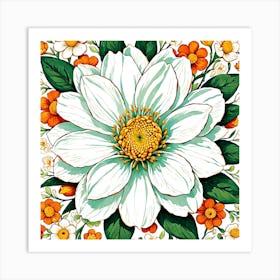 Flower In A Vase, Illustrate A Close Up Of A Blooming Flower With Intricate Art Print