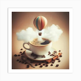 Coffee Cup With Hot Air Balloon Art Print