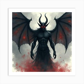 Demon In A Black Magic Storm, Watercolor Hues Of Chaos 1 Art Print