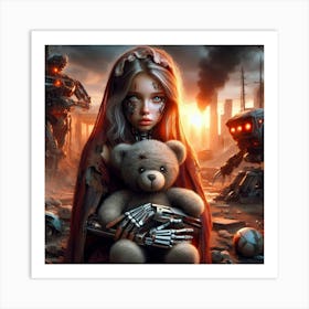 Robot Girl With Teddy Bear 3 Art Print