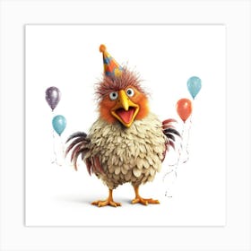 Rooster With Balloons Art Print