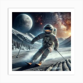 Astronaut Skiing In The Snow Art Print