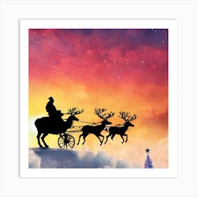 Santa Claus And Reindeer Art Print