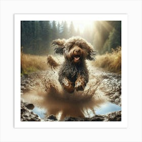 Dog Jumping In Mud Art Print