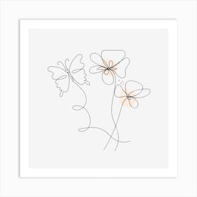 Beautiful butterfly & drawing minimalist flower illustration Art Print