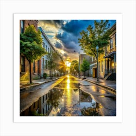 Sunset On A City Street Art Print