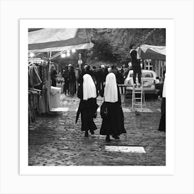 Black And White Nuns Art Print