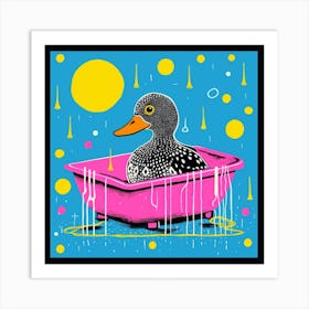 Duckling In The Bath Linocut Style 2 Art Print