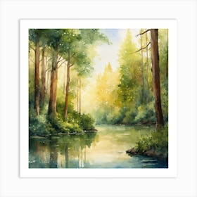 Watercolor Of A River - Charming nature - the beauty of nature Art Print