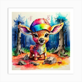 Rainbow Deer Art Print