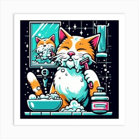 Cat Brushing Teeth 1 Art Print