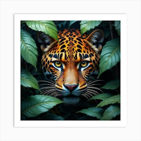 The jaguar is hidden in the jungle leaves Art Print