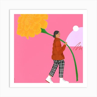 Carrying Flowers Not Pressure Square Art Print