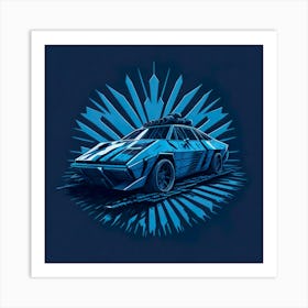 Car Blue Artwork Of Graphic Design Flat (36) Art Print