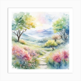 Watercolor Landscape Painting Art Print