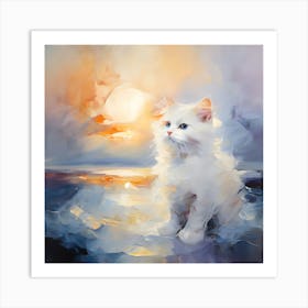 White Cat At Sunset Art Print