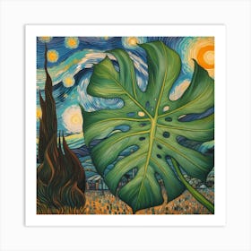 Van Gogh style, Large Monstera leaf 3 Art Print