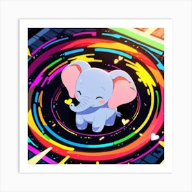 Cute Elephant In A Rainbow Swirl Art Print