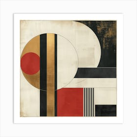 Geometric Harmony in Black, White, Red, and Gold Art Print