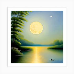 Full Moon Over Lake Art Print