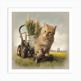 Cat In A Tractor Art Print