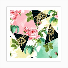 Floral Pattern With Roses Art Print