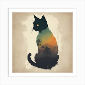 Cat At Sunset Art Print