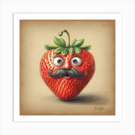 Strawberry With Mustache 7 Art Print