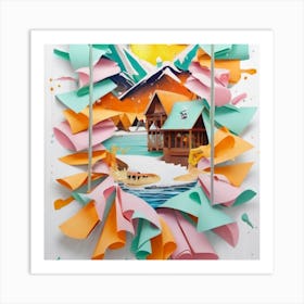 Paper Art Wooden hut Art Print