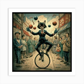 Cat On A Unicycle Art Print