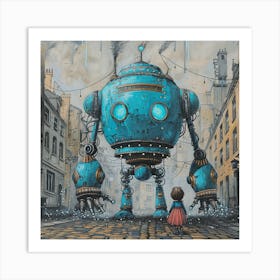 Little Blue Robot Art Print