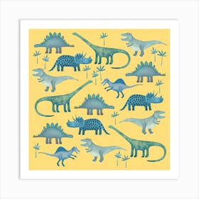 Dinosaurs Yellow Art Print