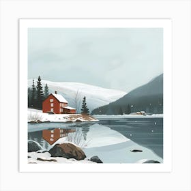 Winter House By The Lake Art Print