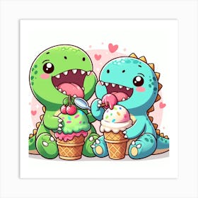 Cute Dinosaurs Eating Ice Cream Art Print