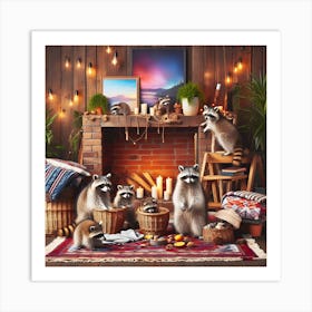 Christmas Raccoons Art Print