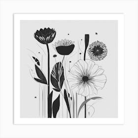 Black And White Flowers Art Print