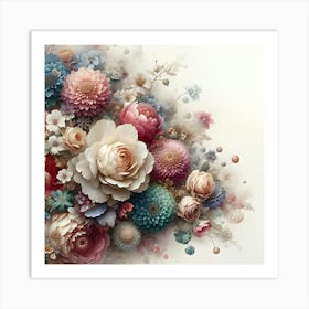 A Breathtakingly Detailed, Ultra High Resolution Illustration Of Exquisite Flowers As Wallpaper Art, Set Against A Soft, Creamy White Background, With Delicate Petals And Intricate Patterns Bursting With Vibrant Colors 5 Art Print