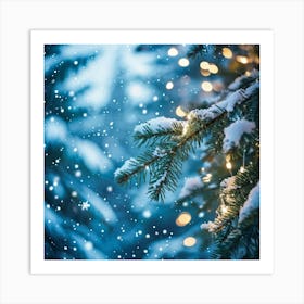 A Christmas Tree Branch Gleaming With Delicate Snowflakes In The Foreground A Merry Banner With Glo (5) Poster