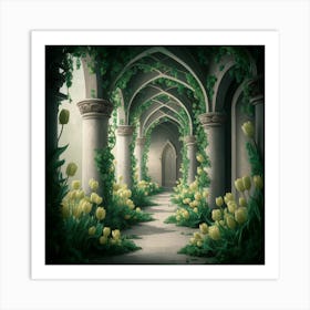 Green Tulips Hallway 1 Art Print