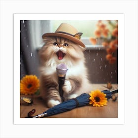 Cat In The Rain Art Print