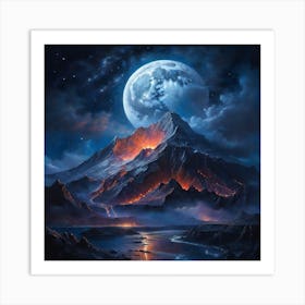 Full Moon Over Mountain Art Print