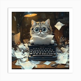 Funny Cat Writer Vintage 5 Art Print