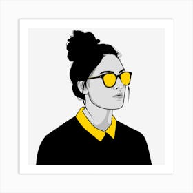 Woman In Yellow Sunglasses Art Print