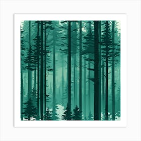 Forest In The Fog, A Calm Forest With Towering Trees art print Art Print