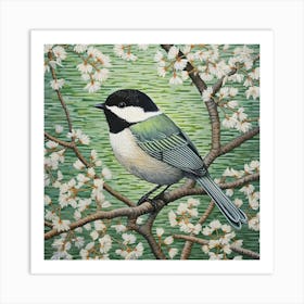 Ohara Koson Inspired Bird Painting Carolina Chickadee 3 Square Art Print