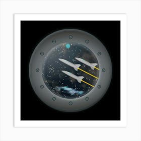 Science Fiction Logo Cover Spaceship Adventure Porthole Space Stars Art Print