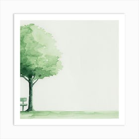 Watercolor Tree And Bench Art Print